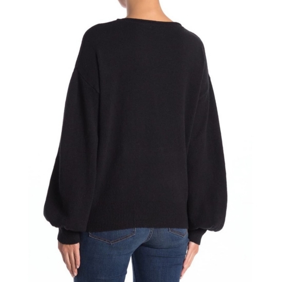 14th & Union Womens Crew Neck Balloon Sleeve Sweater Drop Banded Knit Cotton, S - Picture 2 of 9